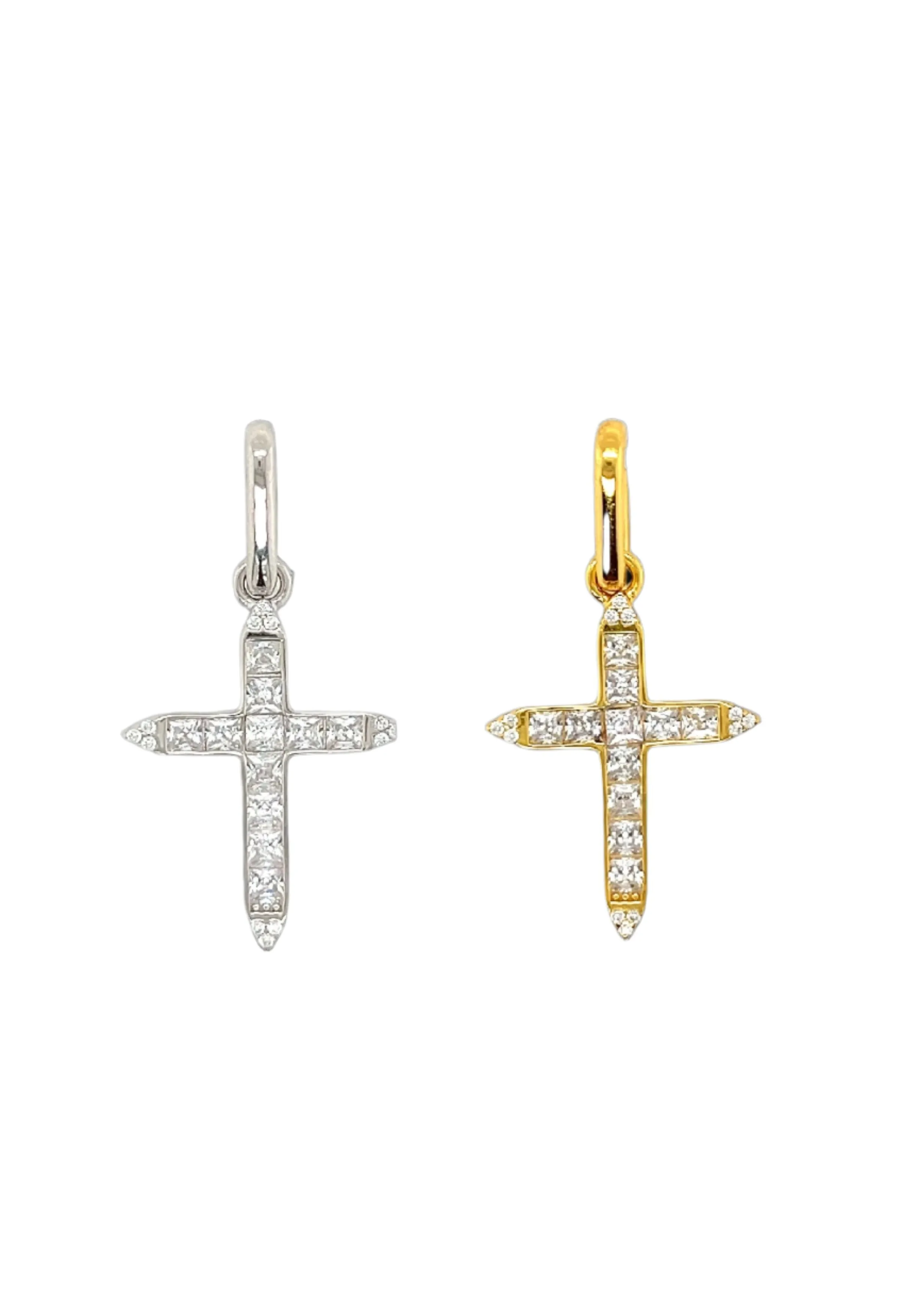 Cross Open Bail Lab-Created Moissanite Sterling Silver Charm Pendant - M415889