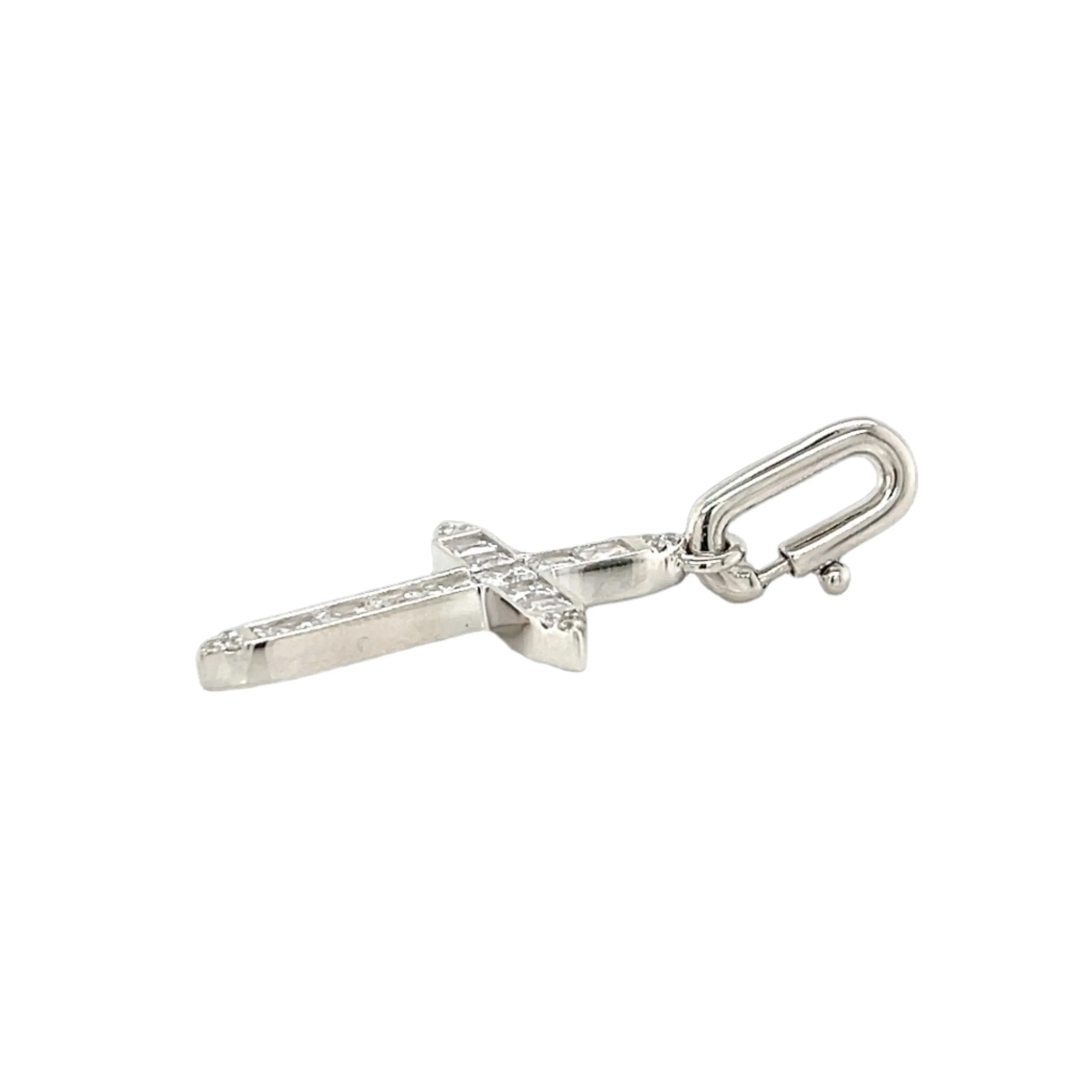 Cross Open Bail Lab-Created Moissanite Sterling Silver Charm Pendant - M415889