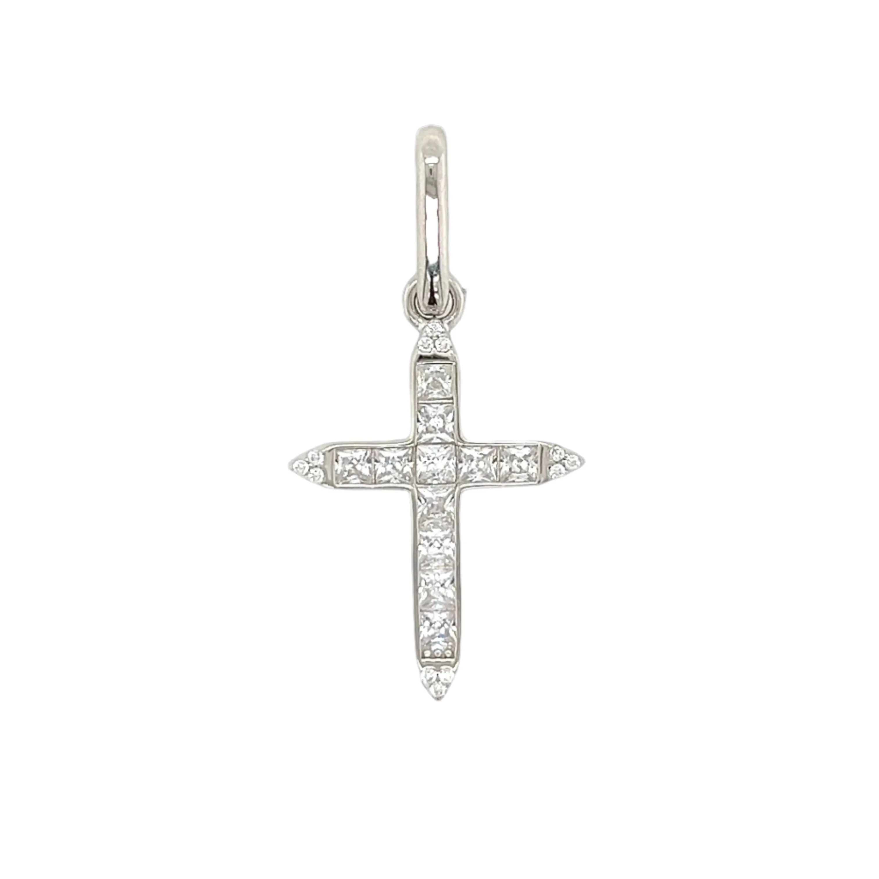 Cross Open Bail Lab-Created Moissanite Sterling Silver Charm Pendant - M415889