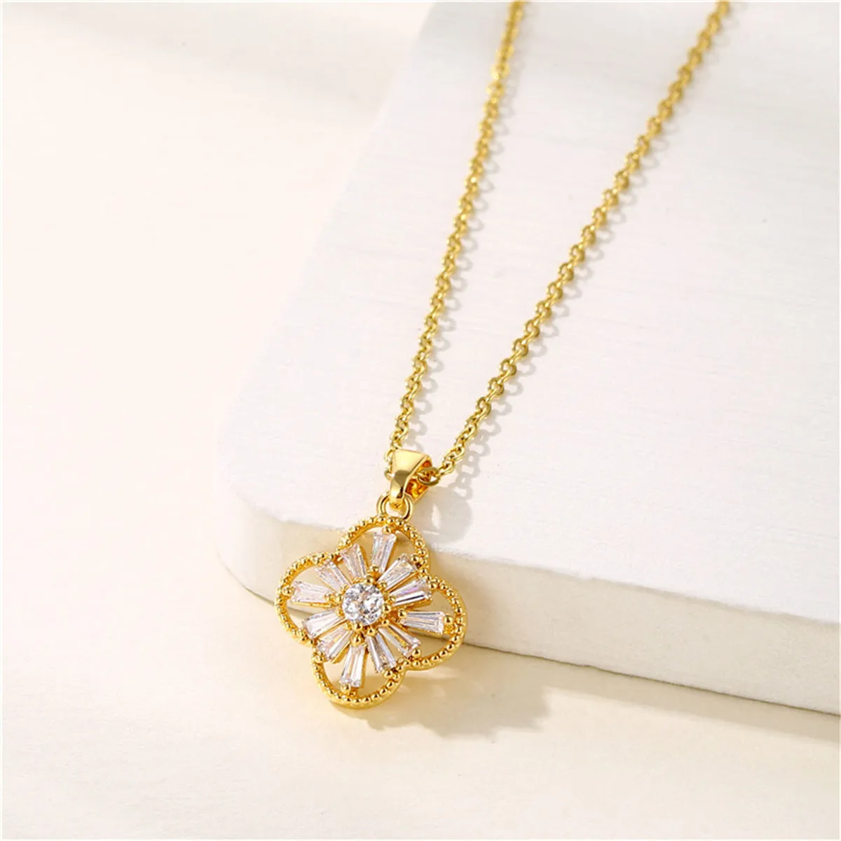 Crystal & 18K Gold-Plated Clover Pendant Necklace