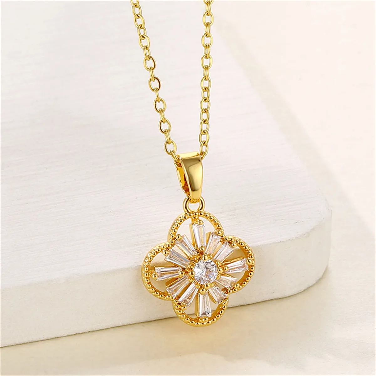 Crystal & 18K Gold-Plated Clover Pendant Necklace