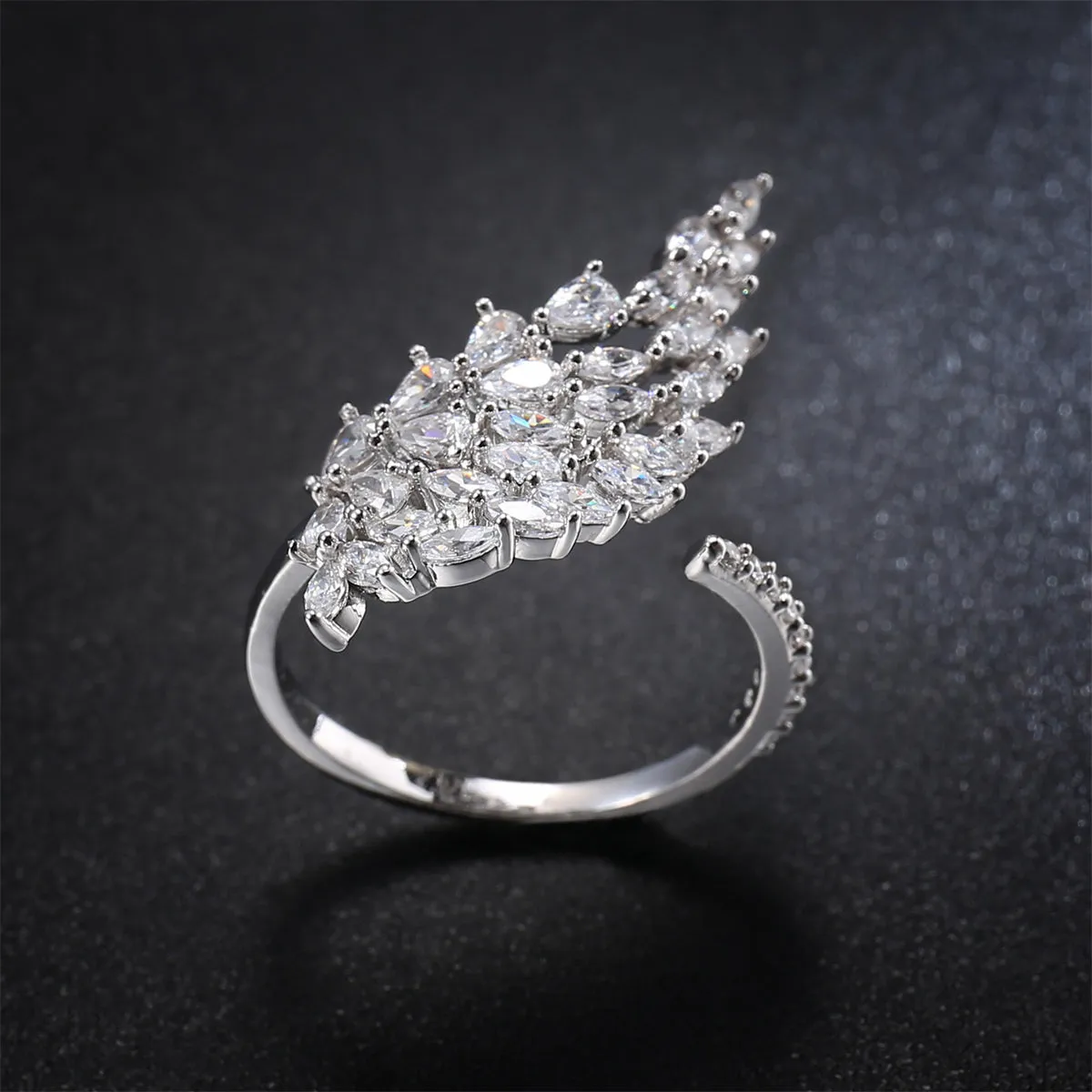 Crystal & Cubic Zirconia Marquise Wing Adjustable Bypass Ring
