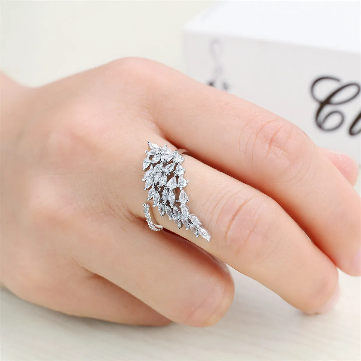 Crystal & Cubic Zirconia Marquise Wing Adjustable Bypass Ring
