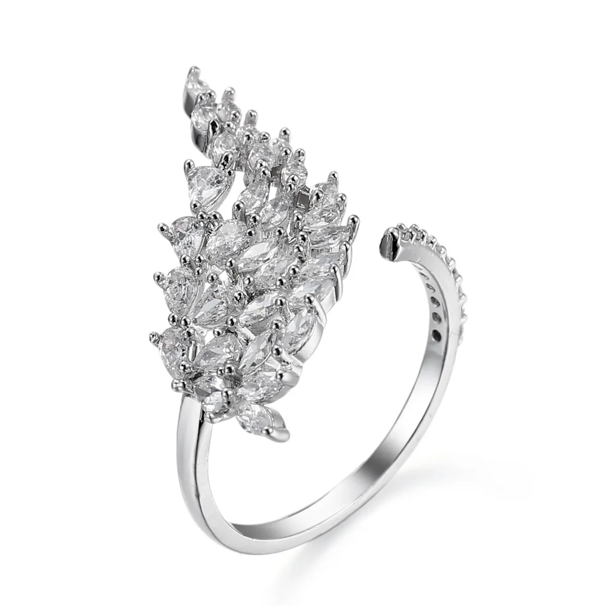 Crystal & Cubic Zirconia Marquise Wing Adjustable Bypass Ring