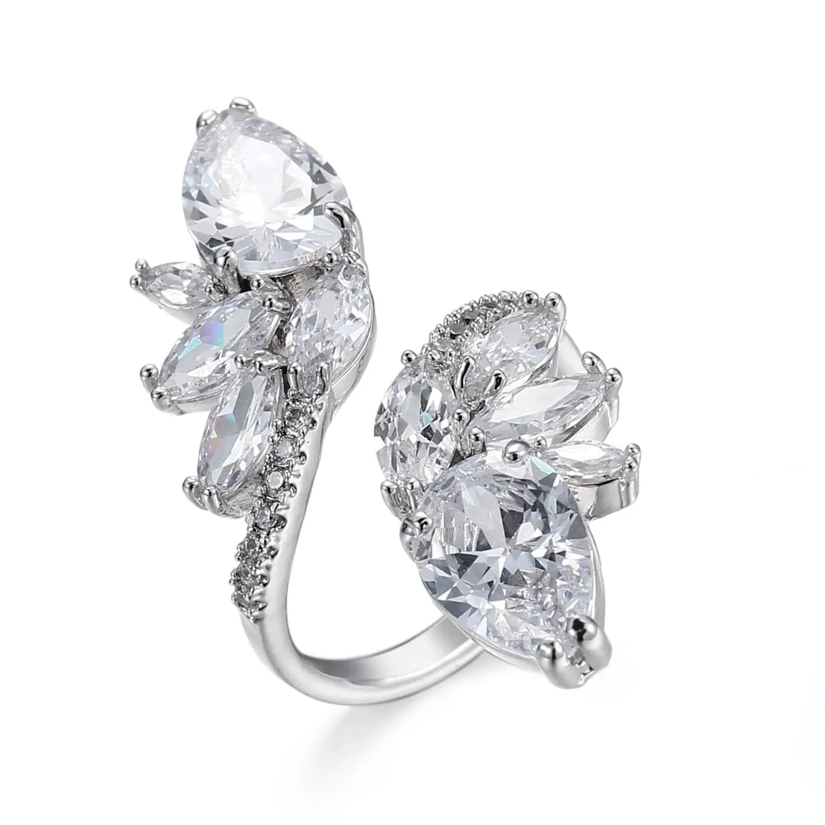 Crystal & Cubic Zirconia Silver-Plated Botany Marquise-Cut Open Ring