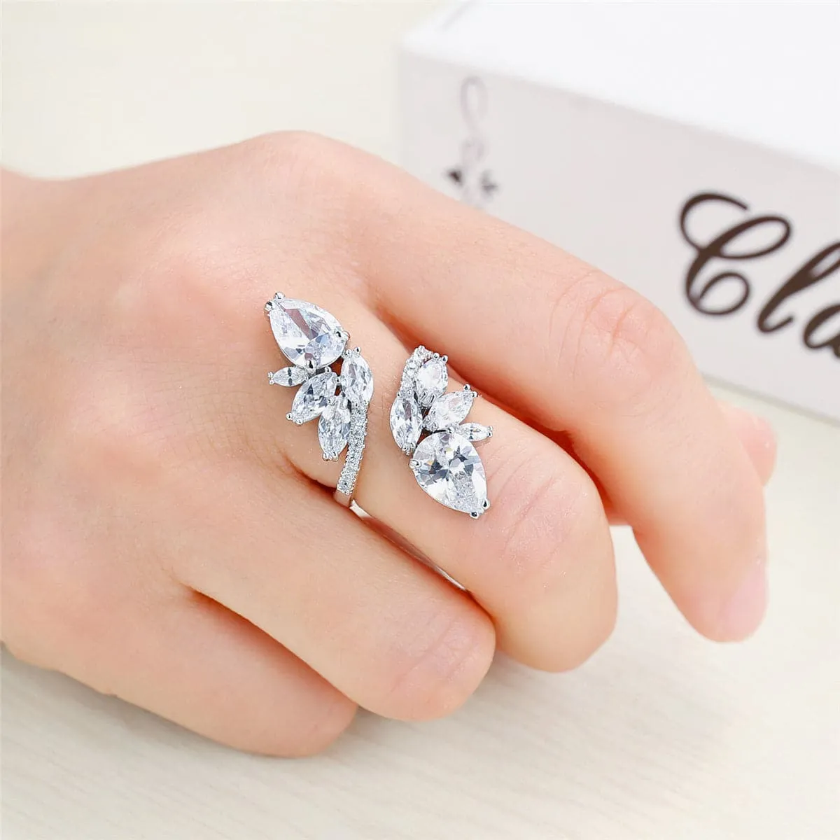 Crystal & Cubic Zirconia Silver-Plated Botany Marquise-Cut Open Ring