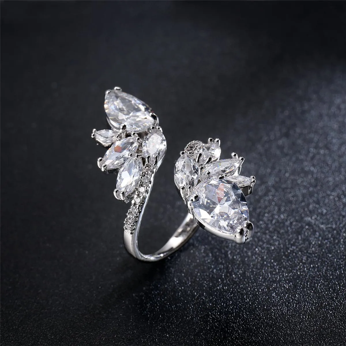 Crystal & Cubic Zirconia Silver-Plated Botany Marquise-Cut Open Ring