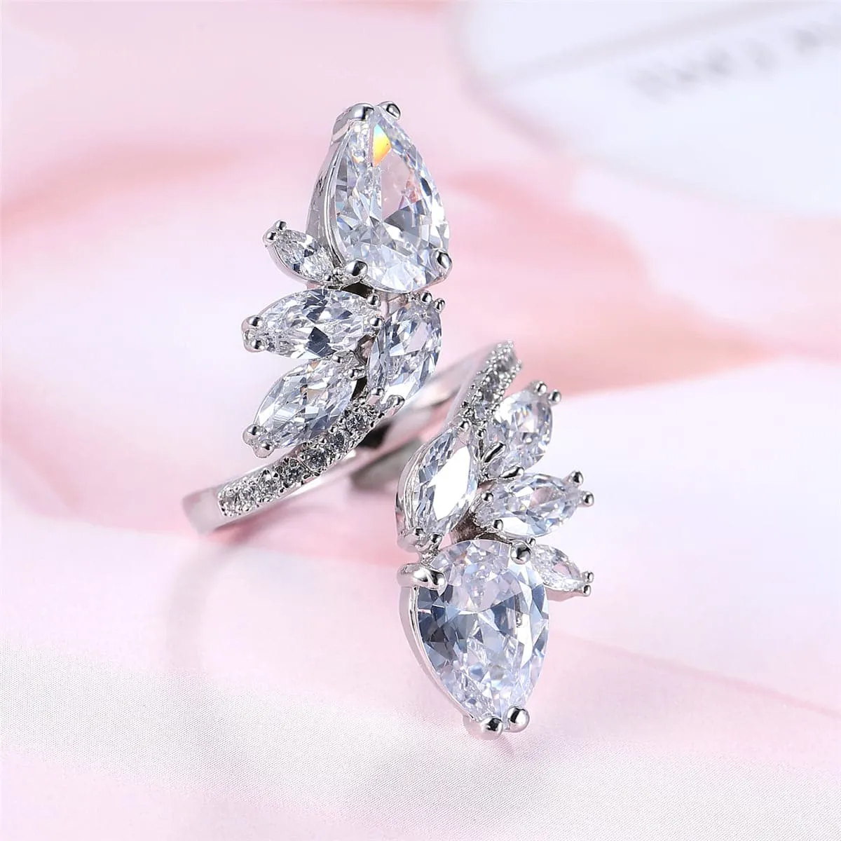 Crystal & Cubic Zirconia Silver-Plated Botany Marquise-Cut Open Ring