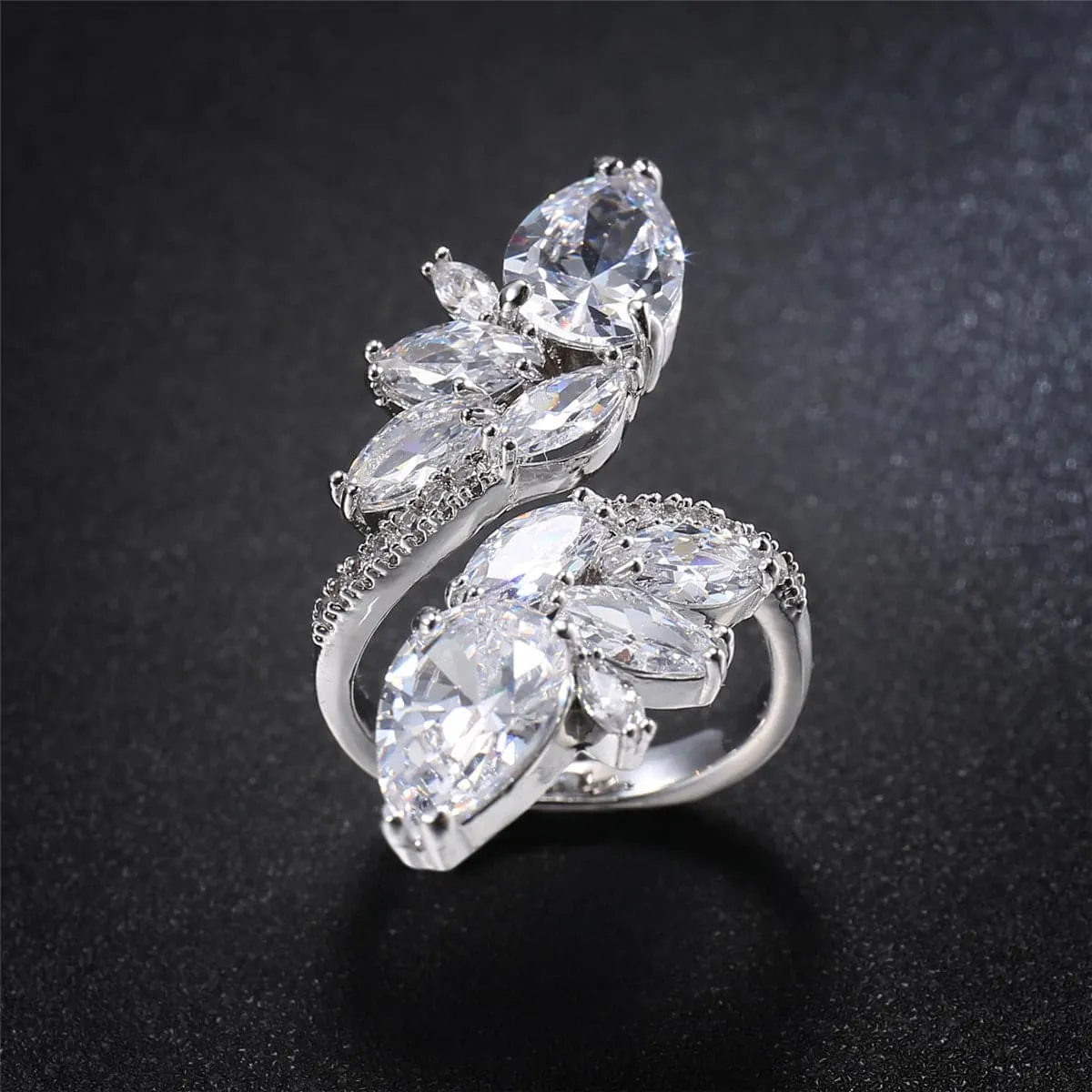 Crystal & Cubic Zirconia Silver-Plated Botany Marquise-Cut Open Ring
