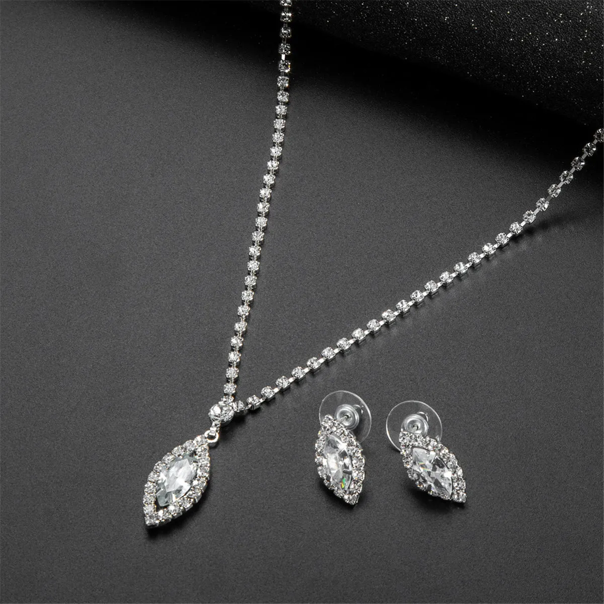 Crystal & Cubic Zirconia Teardrop Stud Earrings & Necklace Set
