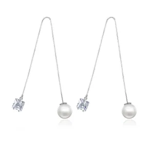 Crystal & Pearl Silver-Plated Cube Ear Threaders