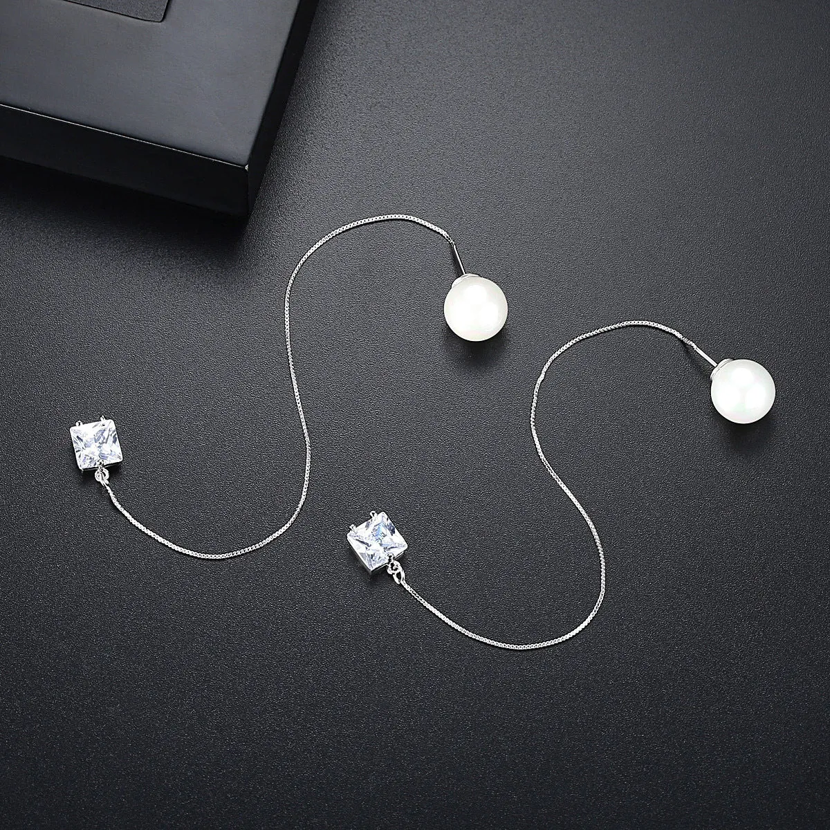 Crystal & Pearl Silver-Plated Cube Ear Threaders