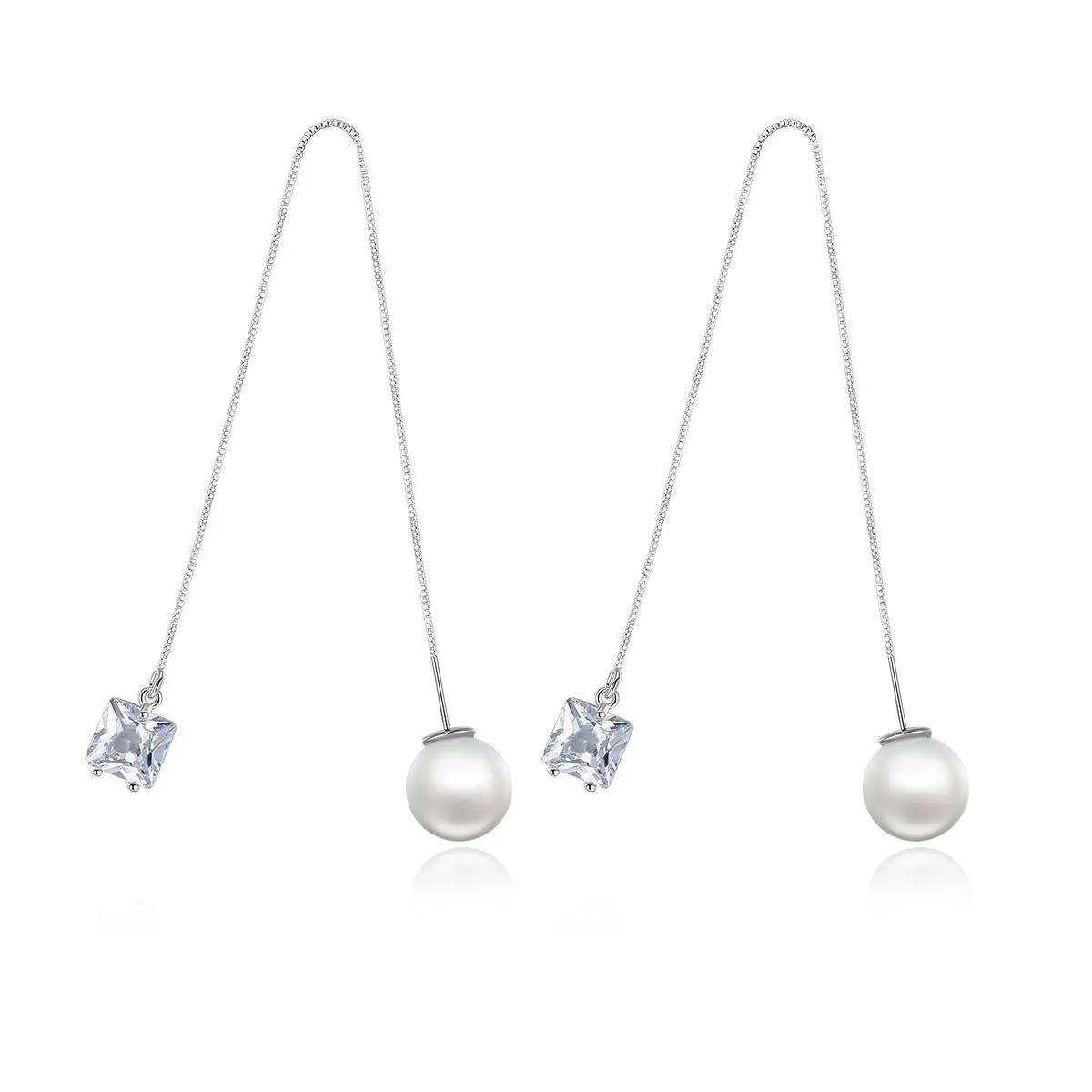 Crystal & Pearl Silver-Plated Cube Ear Threaders