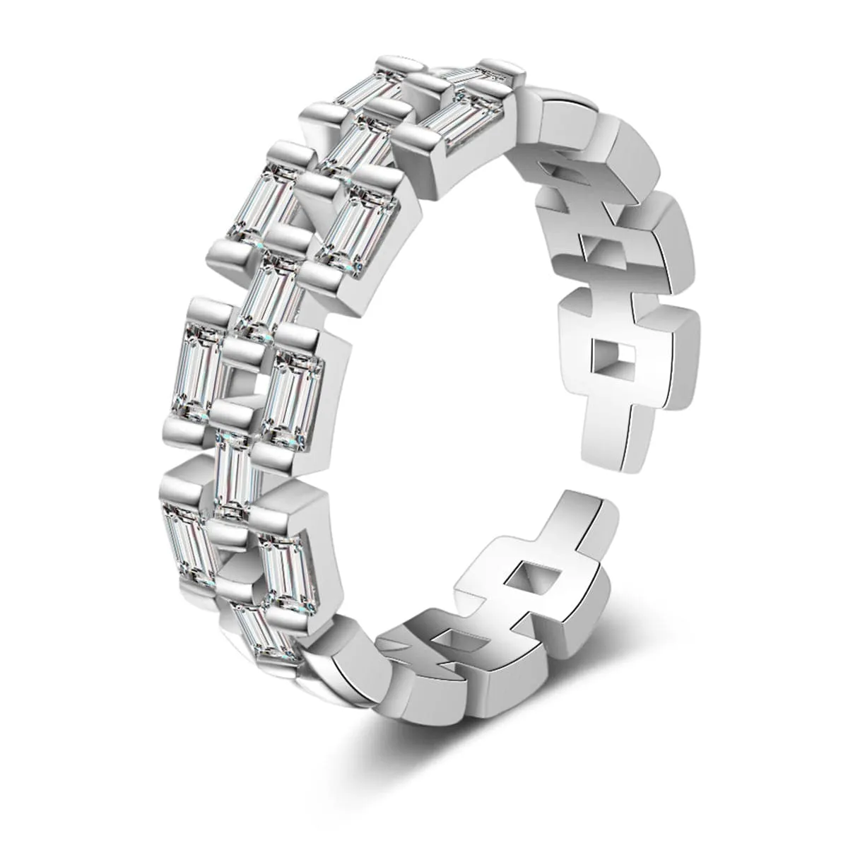 Crystal & Silver-Plated Baguette-Cut Adjustable Ring