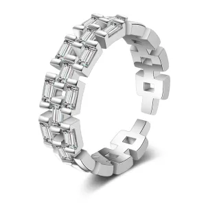Crystal & Silver-Plated Baguette-Cut Adjustable Ring