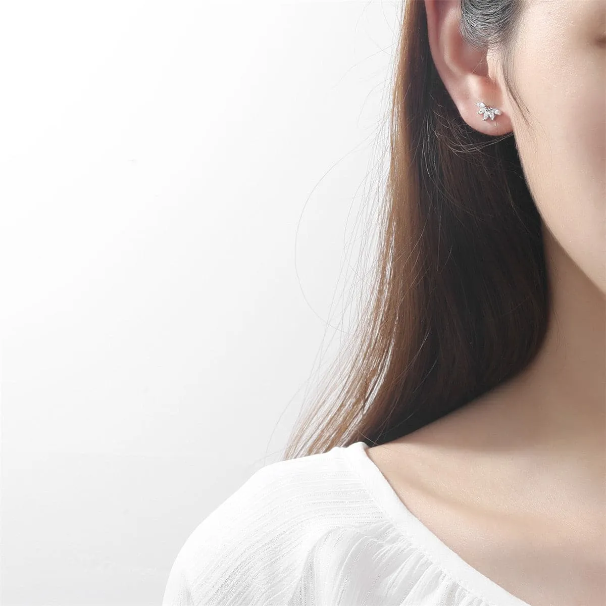 Crystal & Silver-Plated Marquise-Cut Wing Stud Earrings