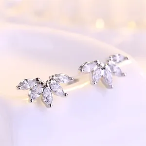 Crystal & Silver-Plated Marquise-Cut Wing Stud Earrings