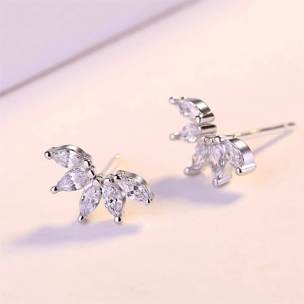 Crystal & Silver-Plated Marquise-Cut Wing Stud Earrings