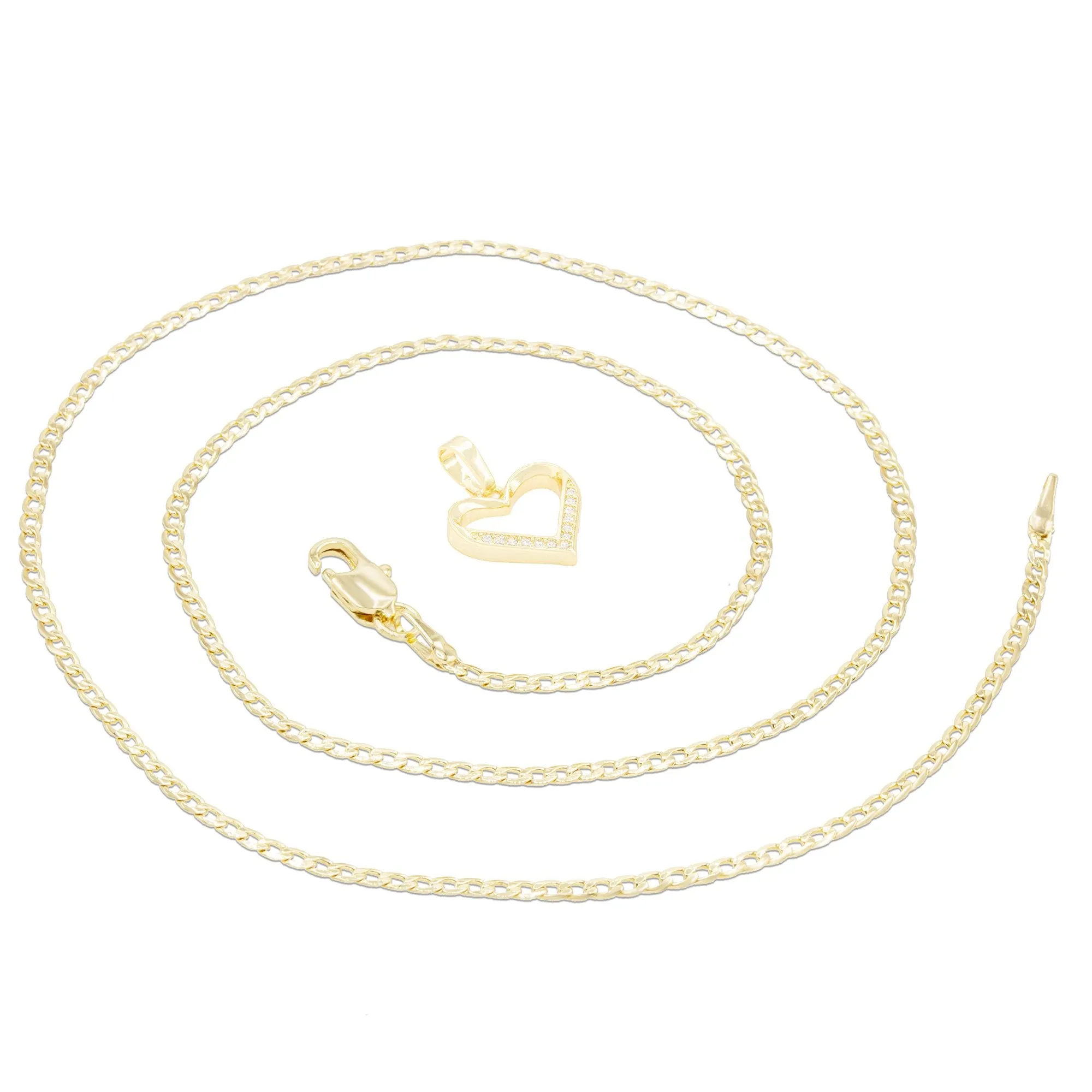 Cubic Zirconia 14K Gold Filled Delicate Heart Pendant Necklace Set