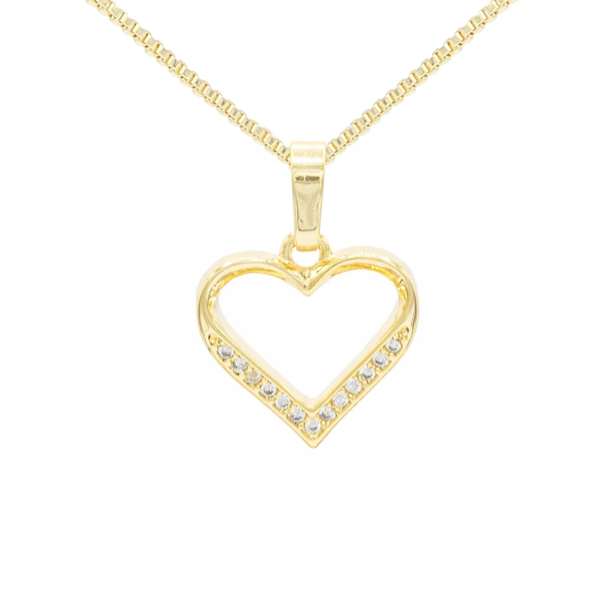 Cubic Zirconia 14K Gold Filled Delicate Heart Pendant Necklace Set