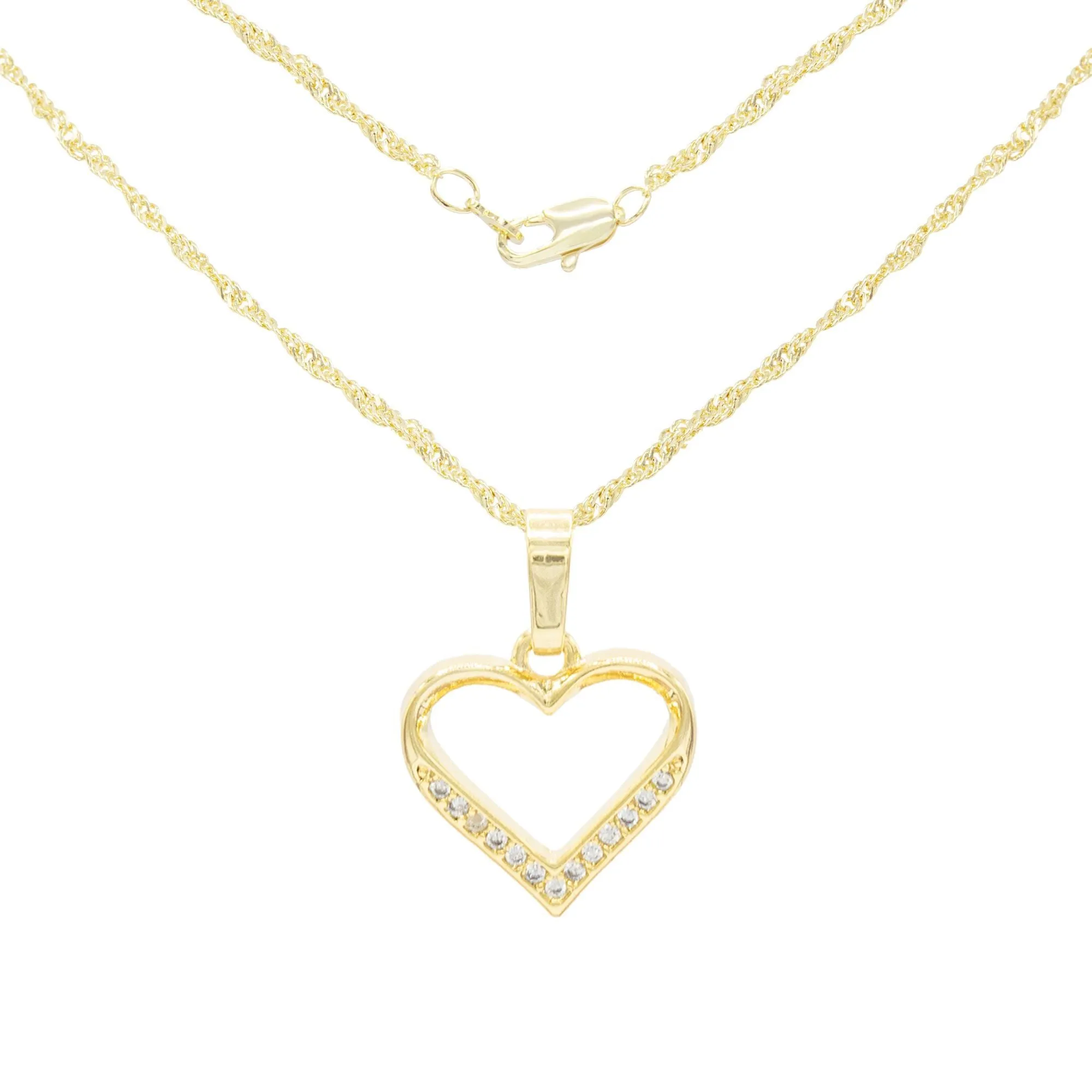 Cubic Zirconia 14K Gold Filled Delicate Heart Pendant Necklace Set