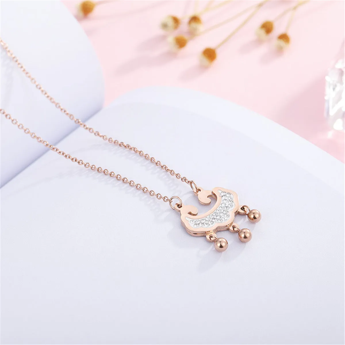 Cubic Zirconia 18K Rose Gold-Plated Lock Of Longevity Pendant Necklace