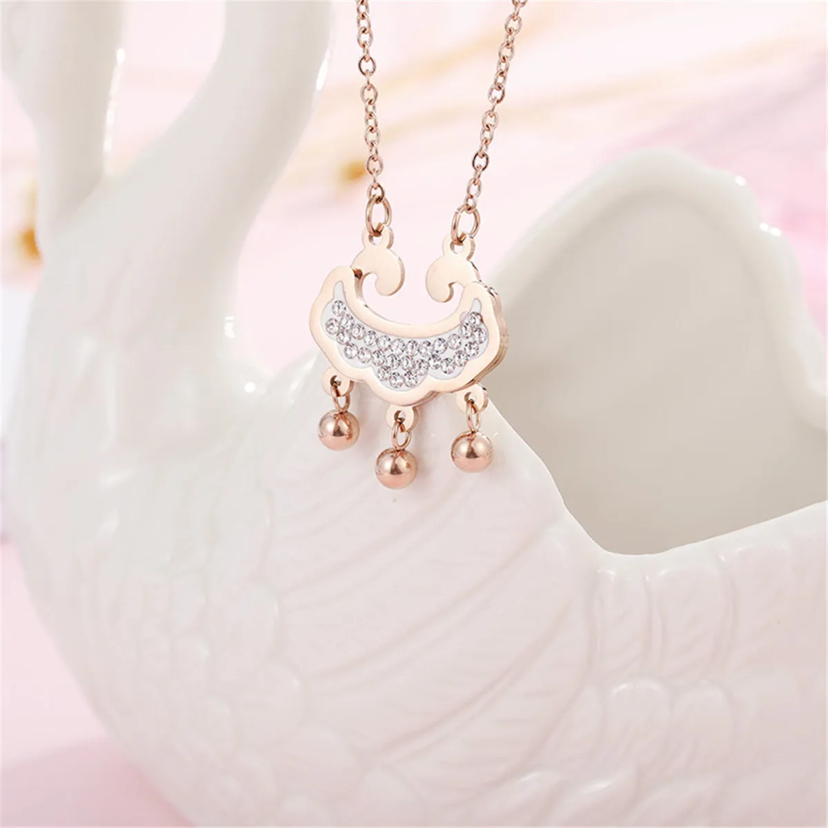 Cubic Zirconia 18K Rose Gold-Plated Lock Of Longevity Pendant Necklace
