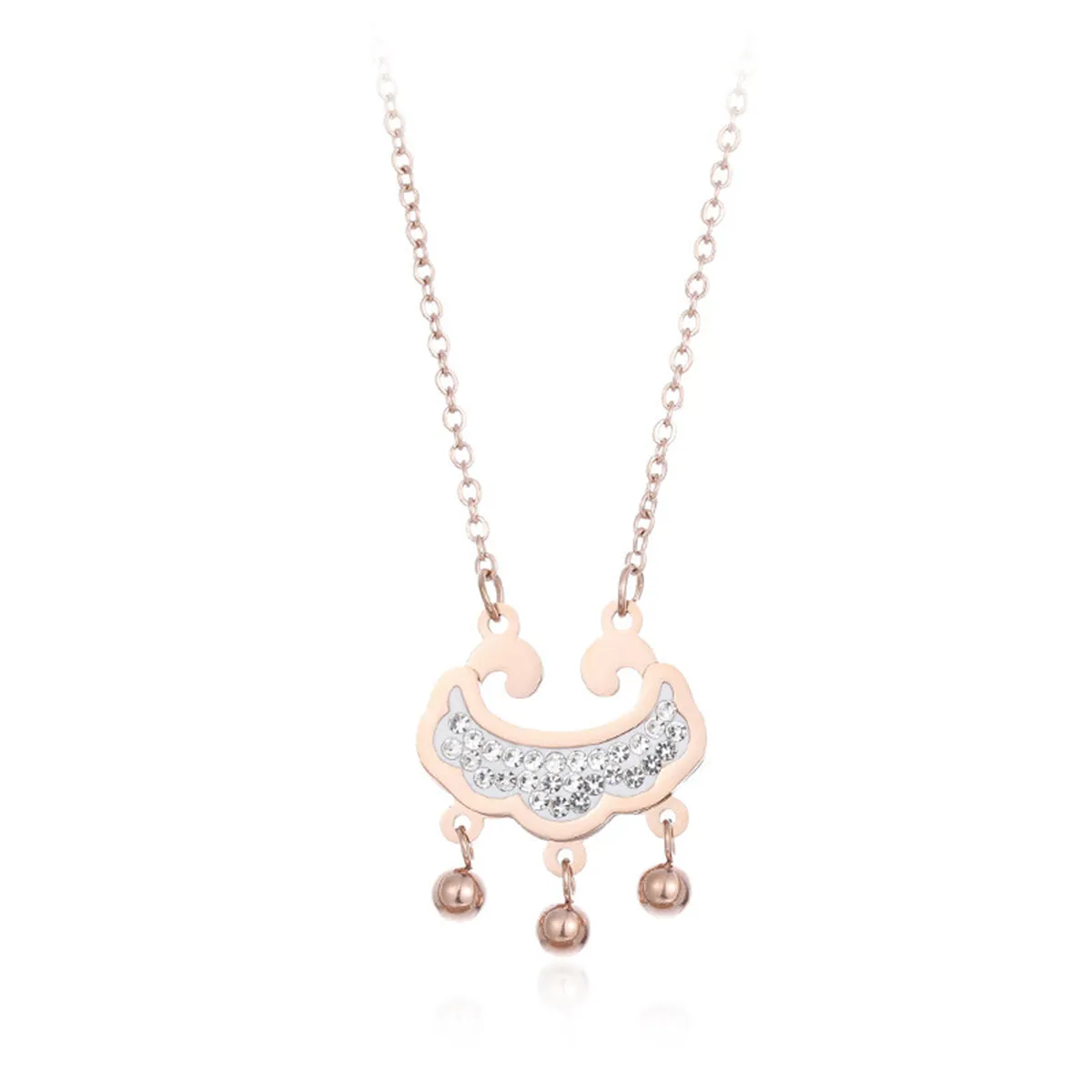 Cubic Zirconia 18K Rose Gold-Plated Lock Of Longevity Pendant Necklace