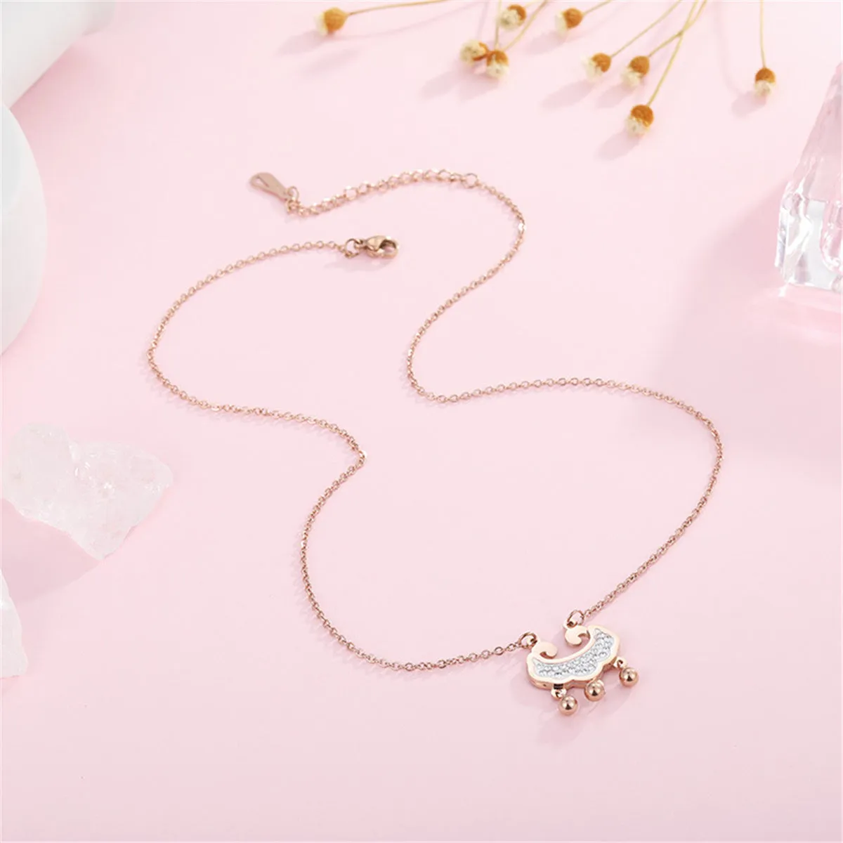 Cubic Zirconia 18K Rose Gold-Plated Lock Of Longevity Pendant Necklace