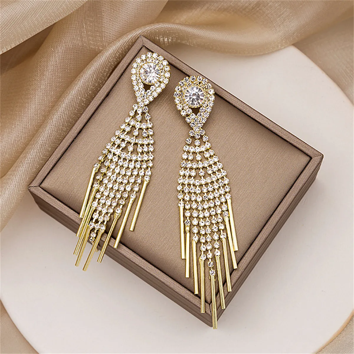 Cubic Zirconia & 18K Gold-Plated Bar Tassel Drop Earrings