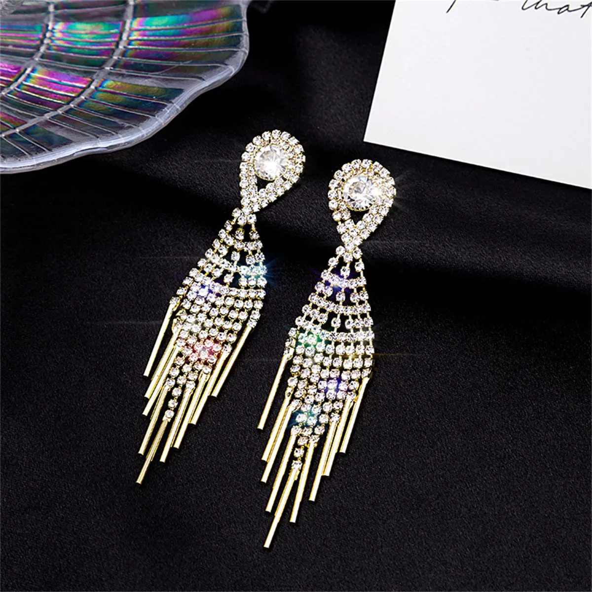 Cubic Zirconia & 18K Gold-Plated Bar Tassel Drop Earrings
