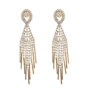 Cubic Zirconia & 18K Gold-Plated Bar Tassel Drop Earrings
