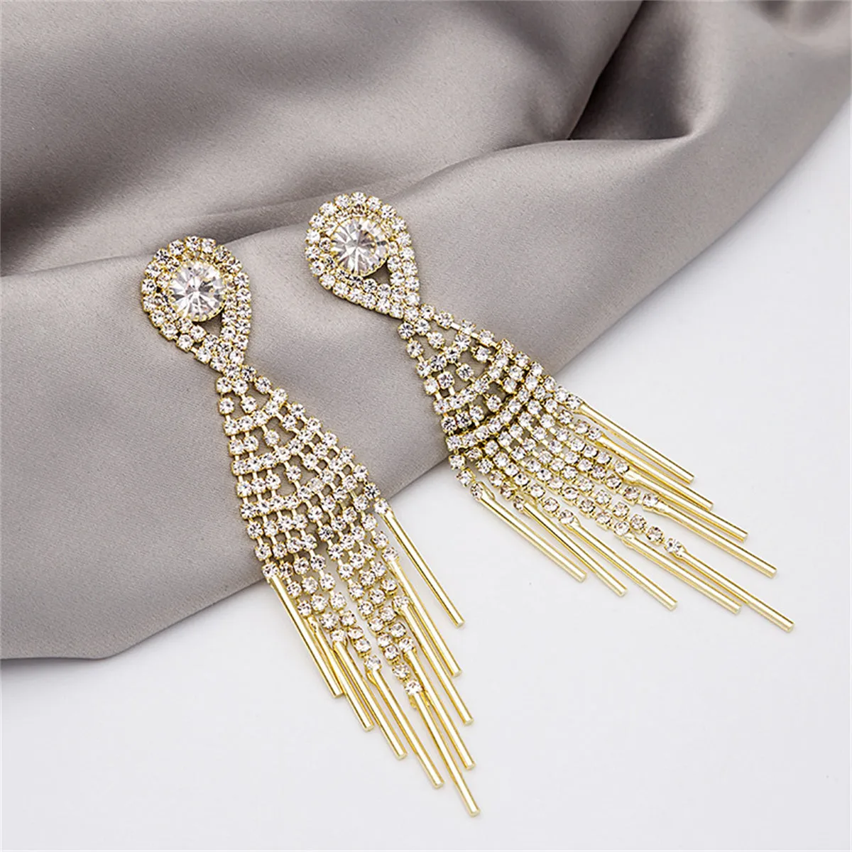Cubic Zirconia & 18K Gold-Plated Bar Tassel Drop Earrings