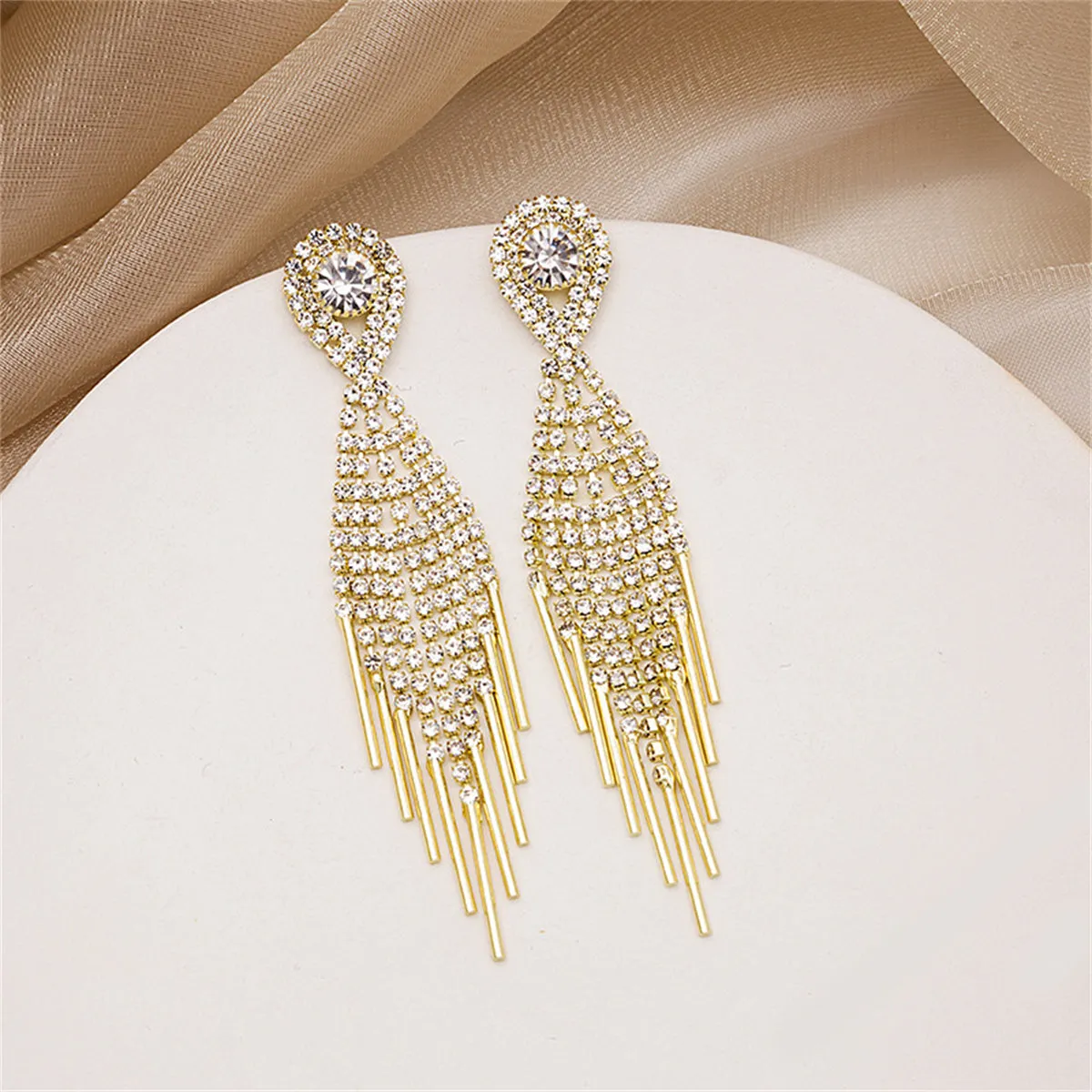 Cubic Zirconia & 18K Gold-Plated Bar Tassel Drop Earrings