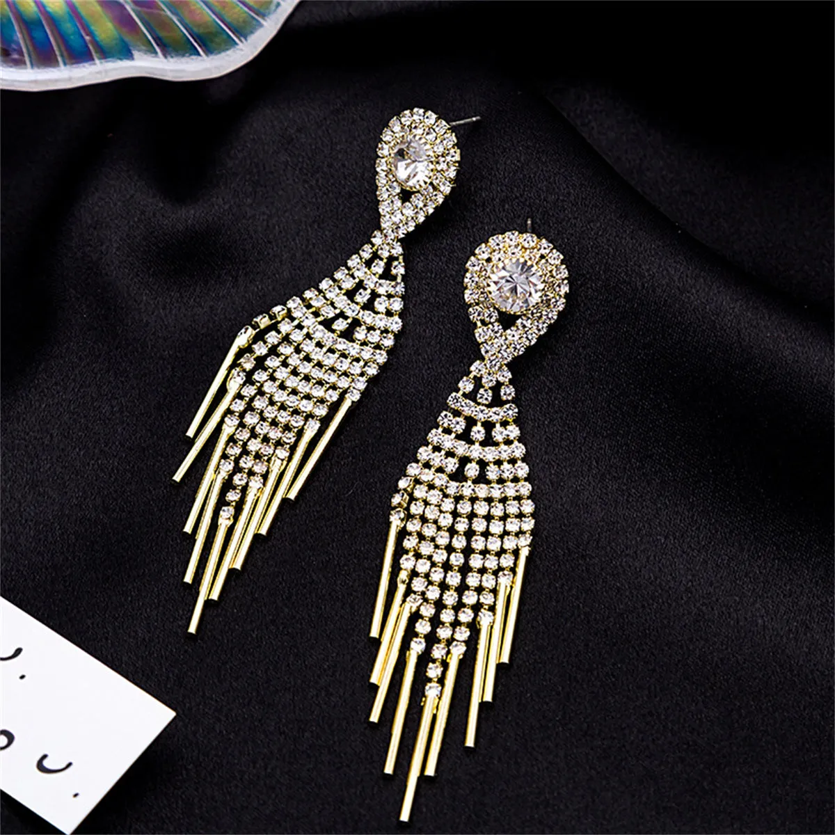 Cubic Zirconia & 18K Gold-Plated Bar Tassel Drop Earrings