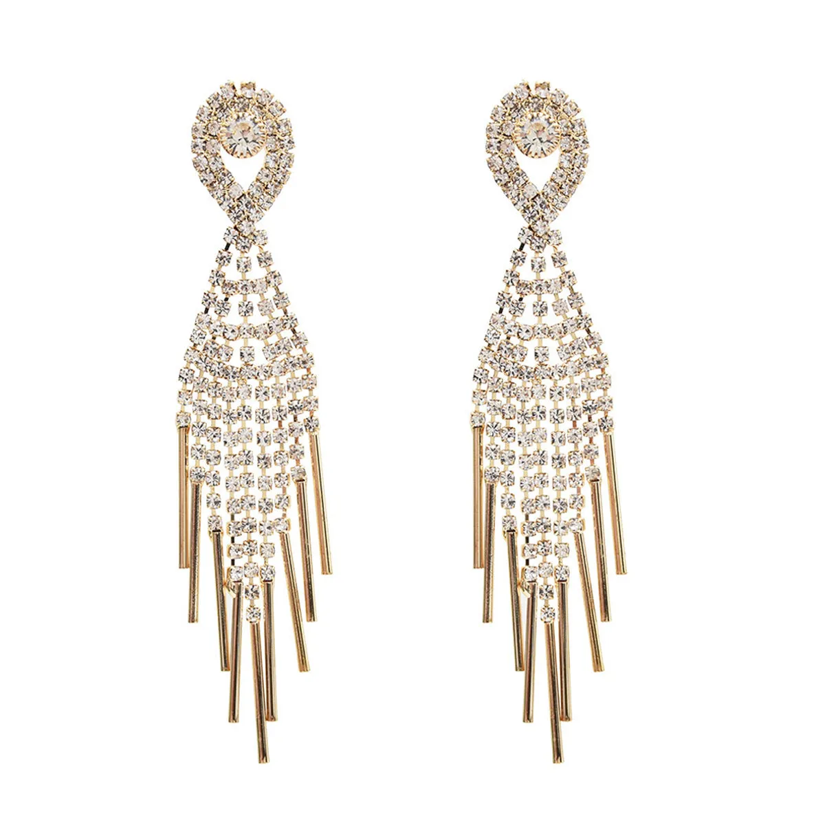 Cubic Zirconia & 18K Gold-Plated Bar Tassel Drop Earrings