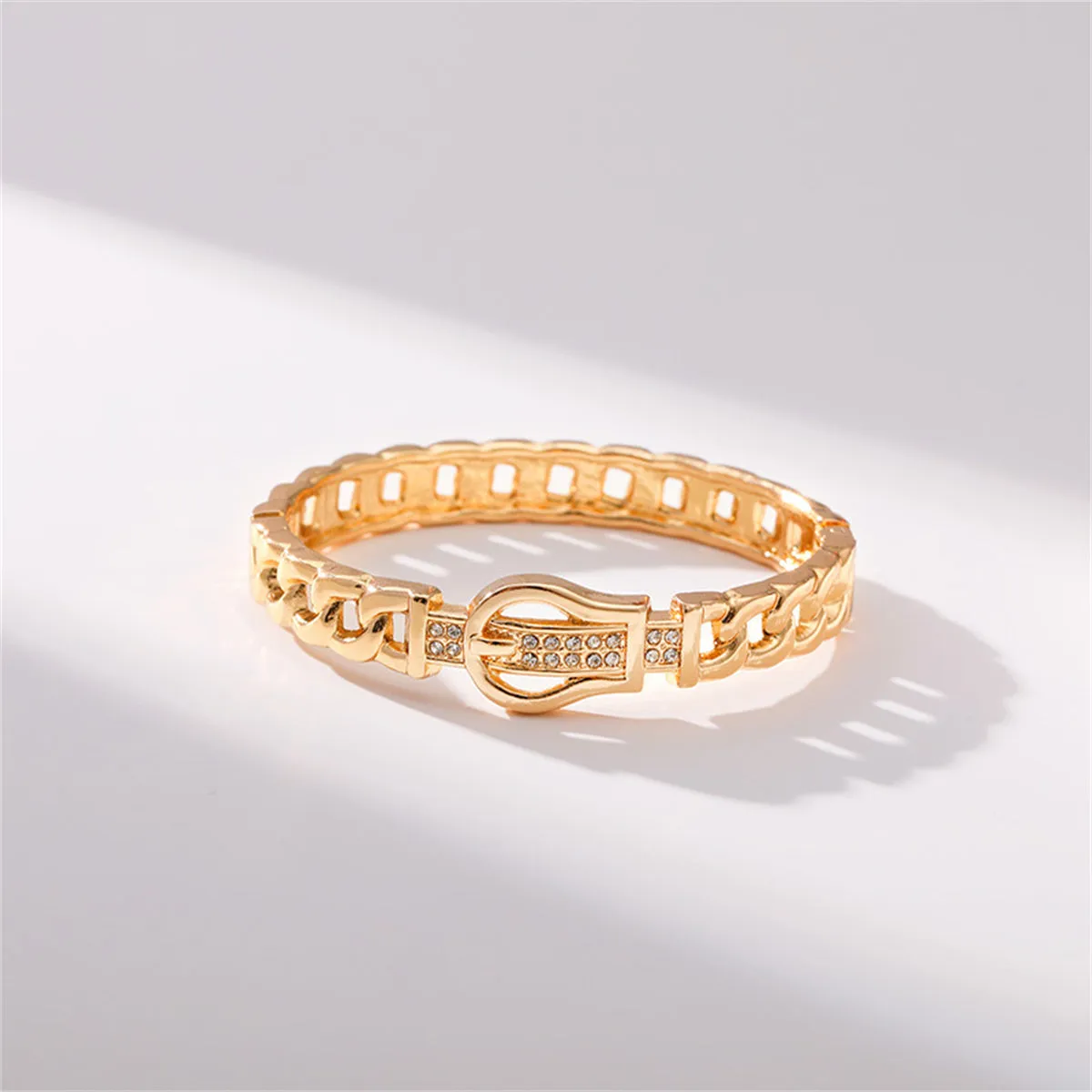 Cubic Zirconia & 18K Gold-Plated Belt Buckle Bangle