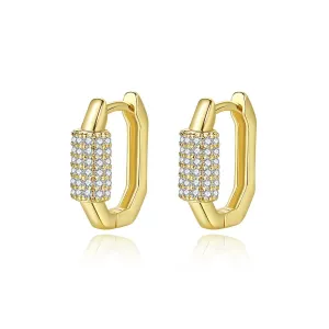 Cubic Zirconia & 18K Gold-Plated Coil Oval Huggie Earrings