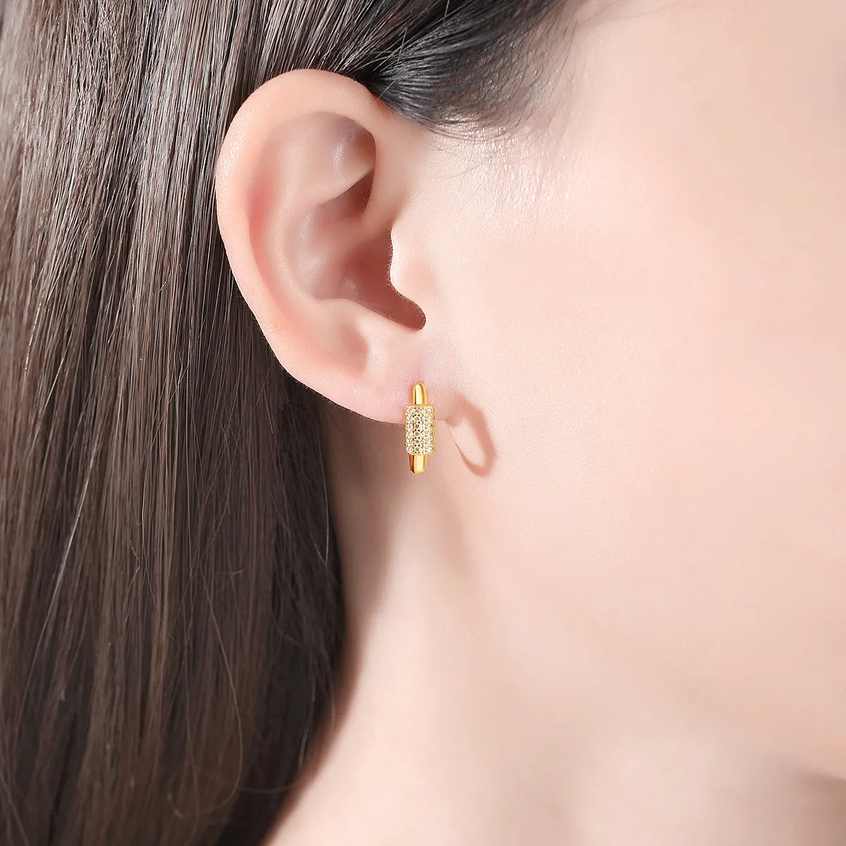 Cubic Zirconia & 18K Gold-Plated Coil Oval Huggie Earrings
