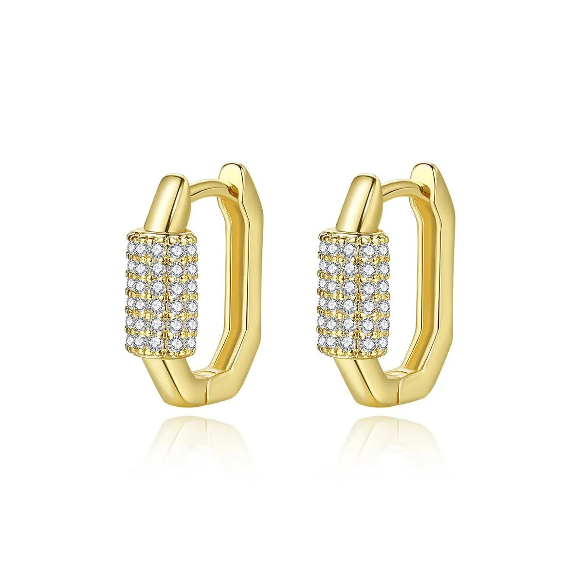 Cubic Zirconia & 18K Gold-Plated Coil Oval Huggie Earrings