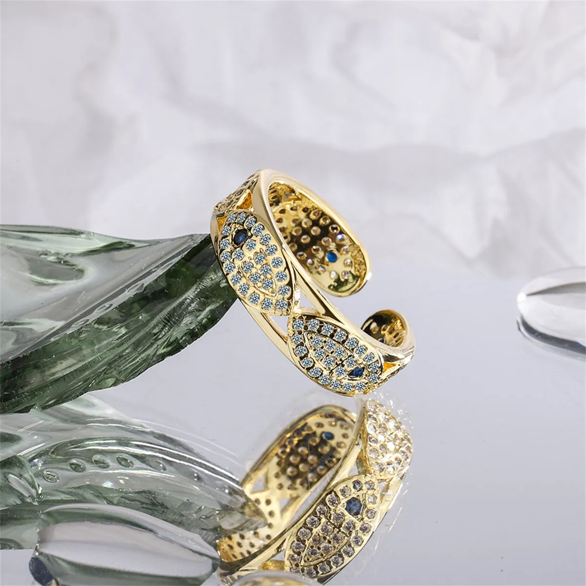 Cubic Zirconia & 18K Gold-Plated Eye Open Band Ring
