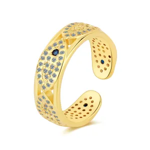 Cubic Zirconia & 18K Gold-Plated Eye Open Band Ring