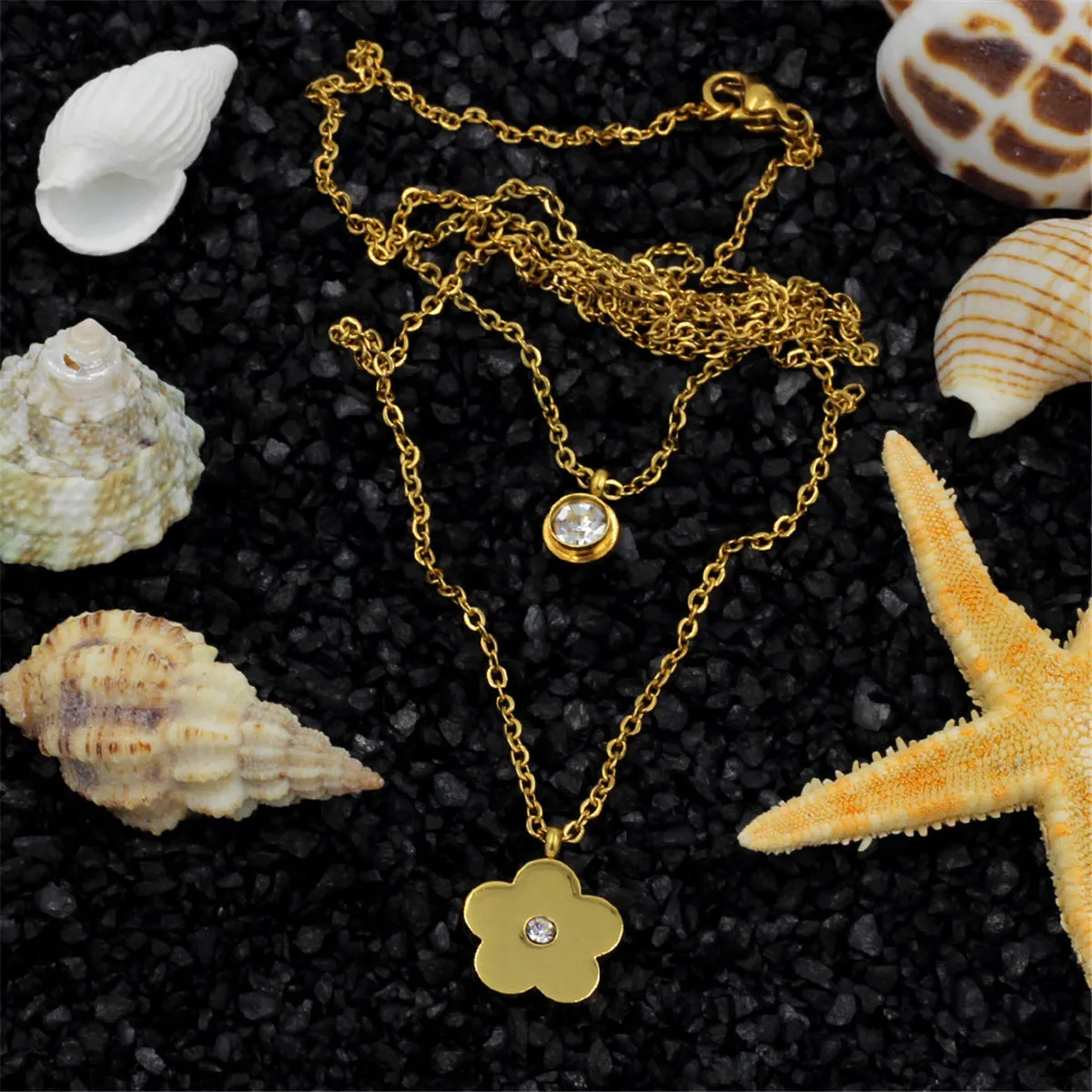 Cubic Zirconia & 18K Gold-Plated Flower Layered Pendant Necklace