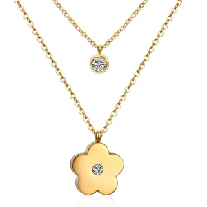 Cubic Zirconia & 18K Gold-Plated Flower Layered Pendant Necklace