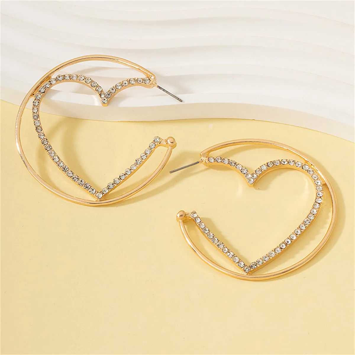 Cubic Zirconia & 18K Gold-Plated Heart Huggie Earrings