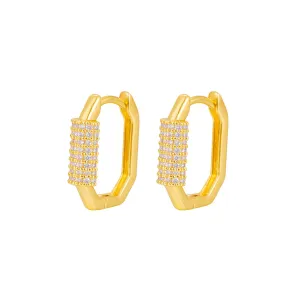 Cubic Zirconia & 18K Gold-Plated Hexagon Huggie Earrings