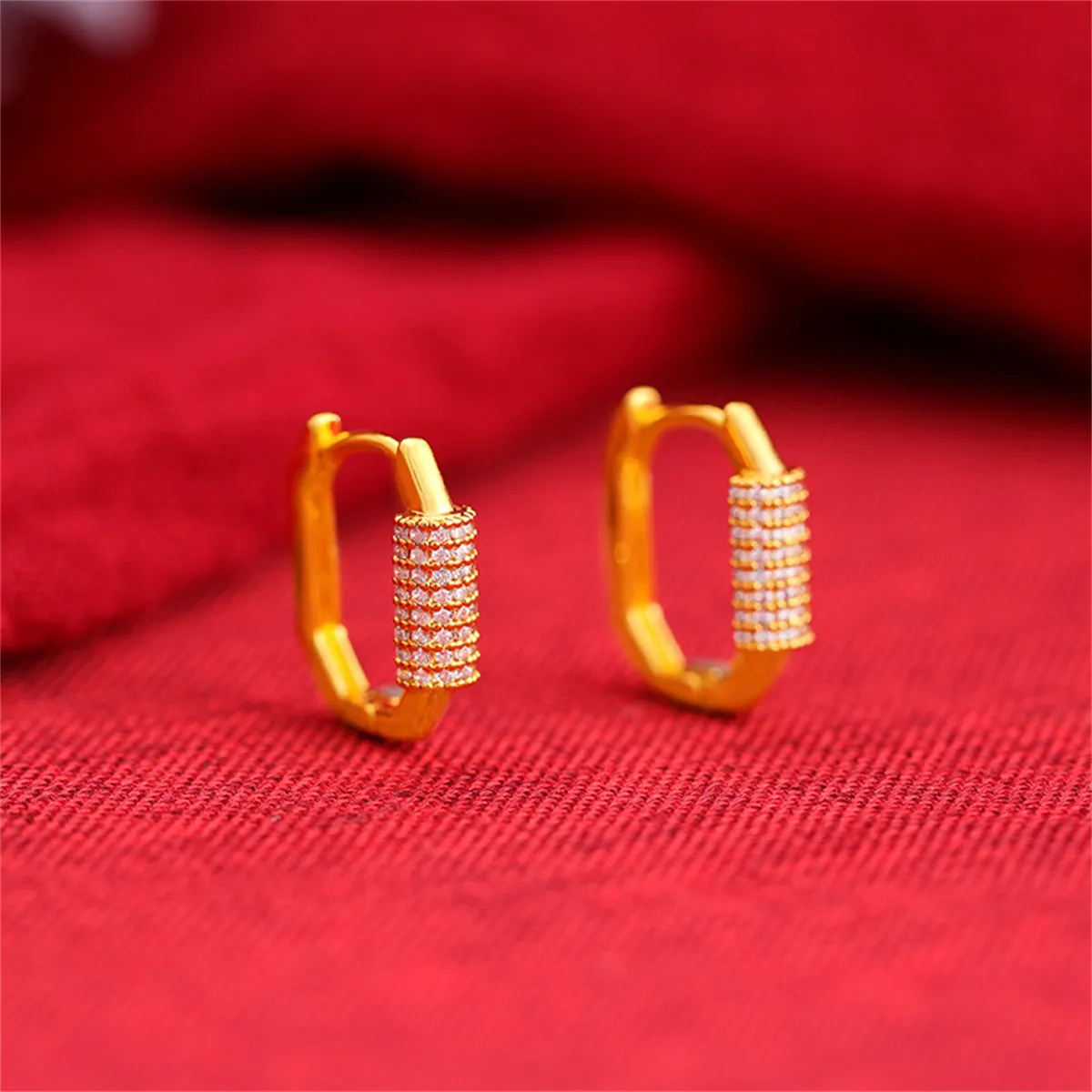 Cubic Zirconia & 18K Gold-Plated Hexagon Huggie Earrings