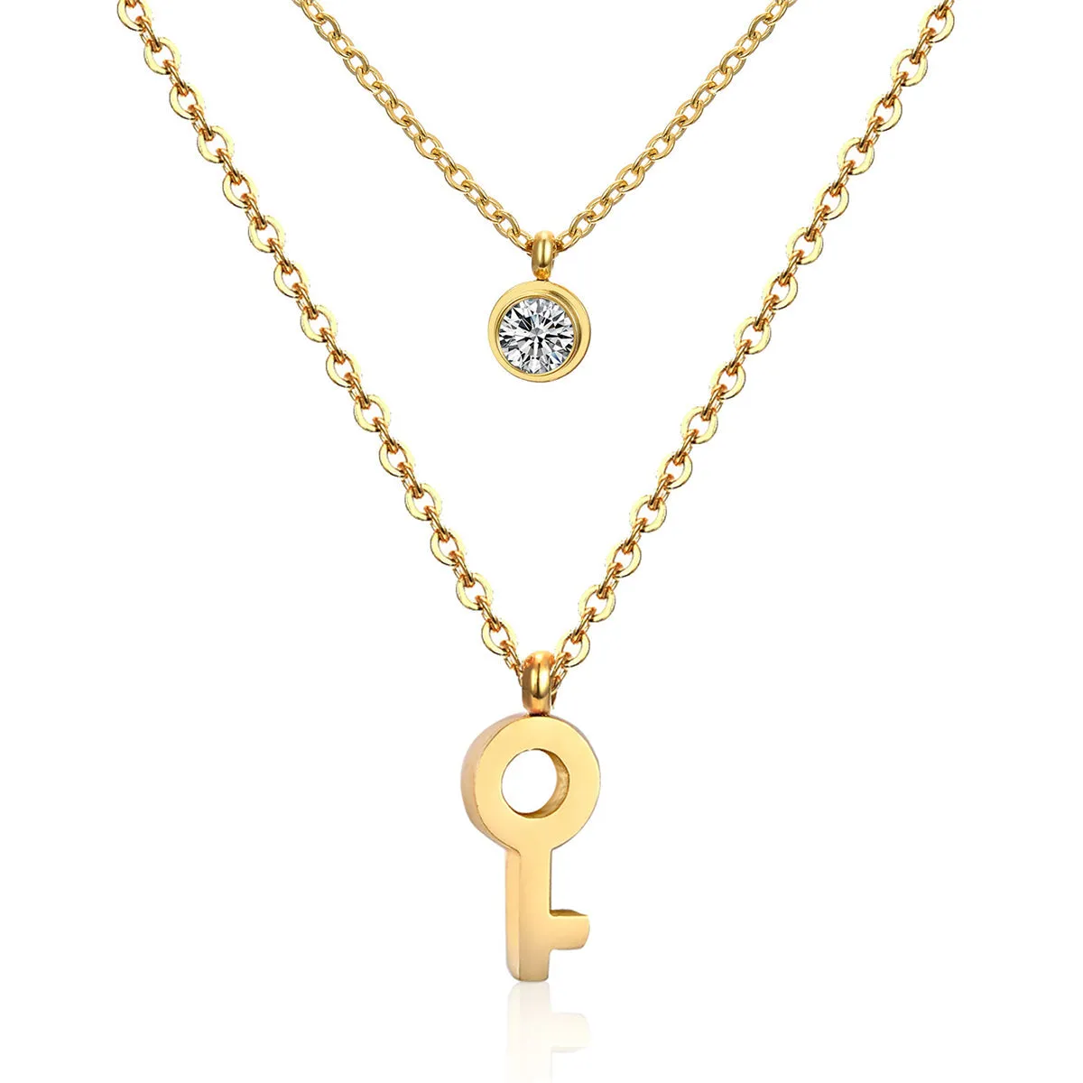 Cubic Zirconia & 18K Gold-Plated Key Layered Pendant Necklace