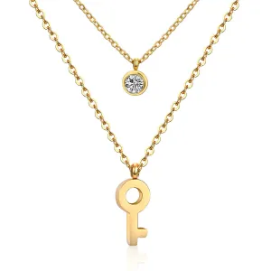 Cubic Zirconia & 18K Gold-Plated Key Layered Pendant Necklace