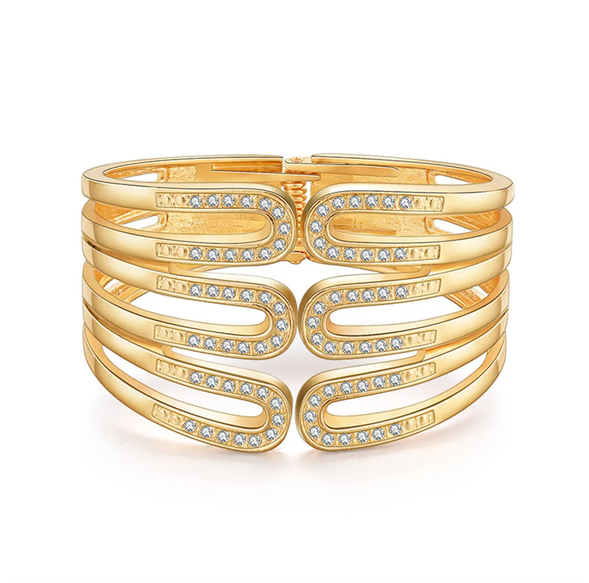Cubic Zirconia & 18K Gold-Plated Pin Layered Bangle